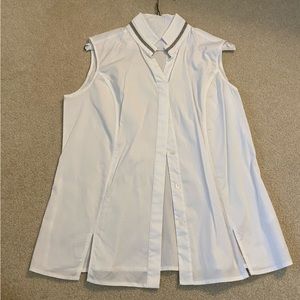 Ming Wang white blouse with jeweled collar | women’s size small